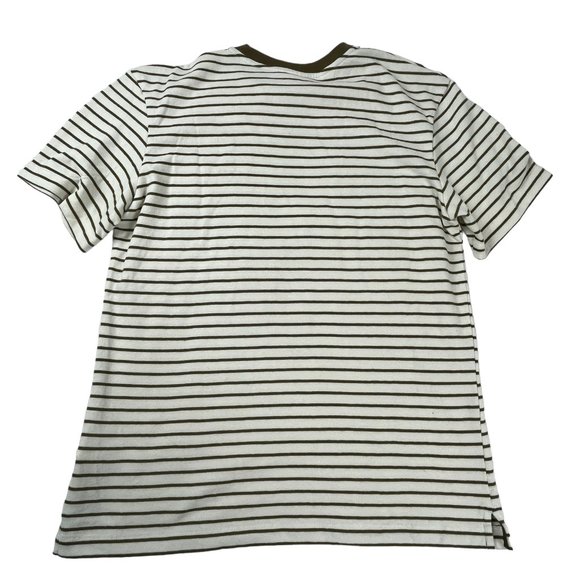 Zara T Shirt Short Sleeve Striped Olive Green Cream Crew Neck Ringer Mens S NWT - Picture 2 of 4